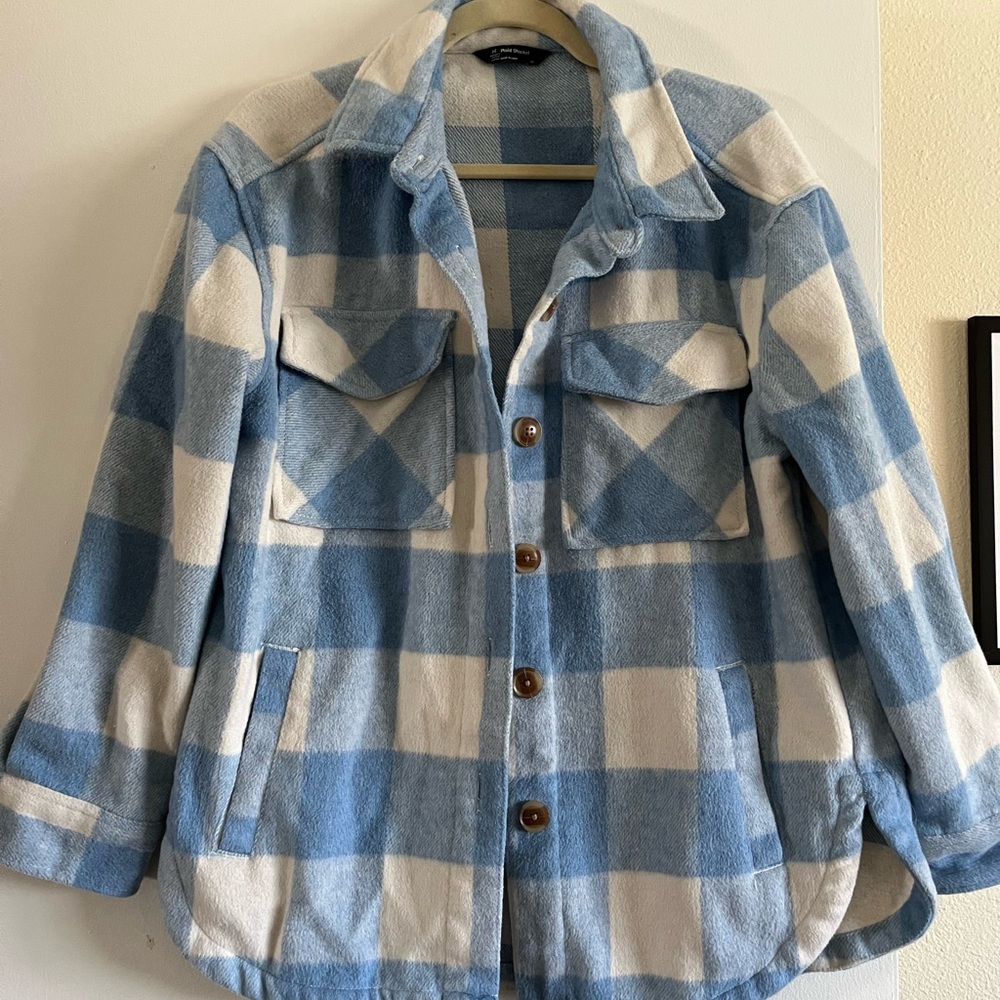 Blue and White Flannel Shacket